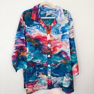 Parsley & Sage Womens Button Top Shirt Size 2X Artsy Watercolor Cotton Abstract